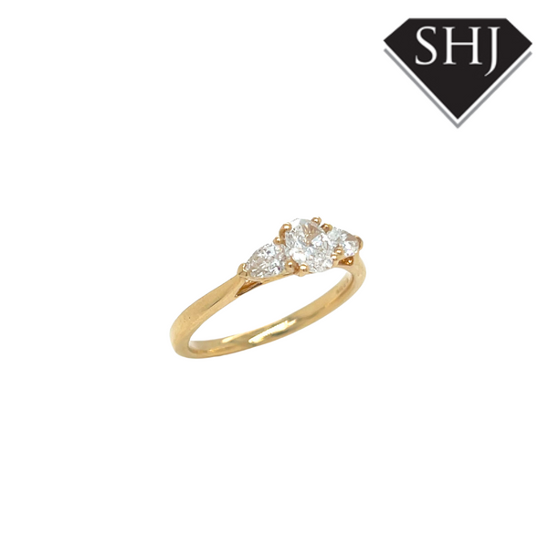 18ct Yellow Gold 3 Stone Oval/Pear Diamond Ring