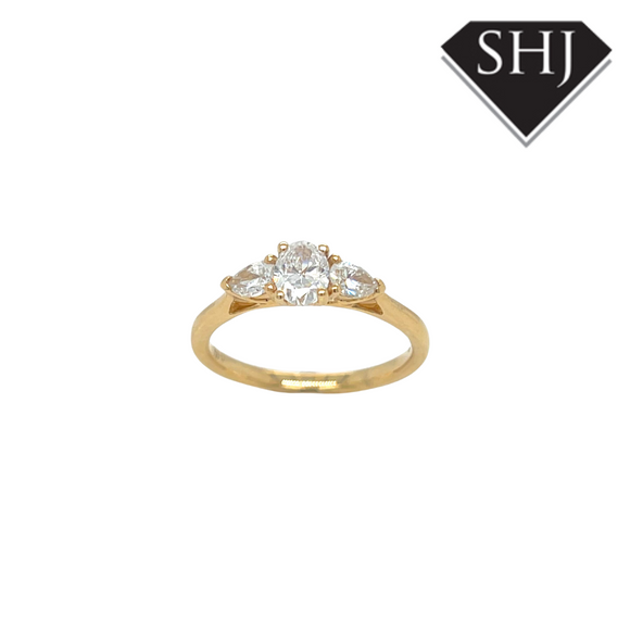 18ct Yellow Gold 3 Stone Oval/Pear Diamond Ring