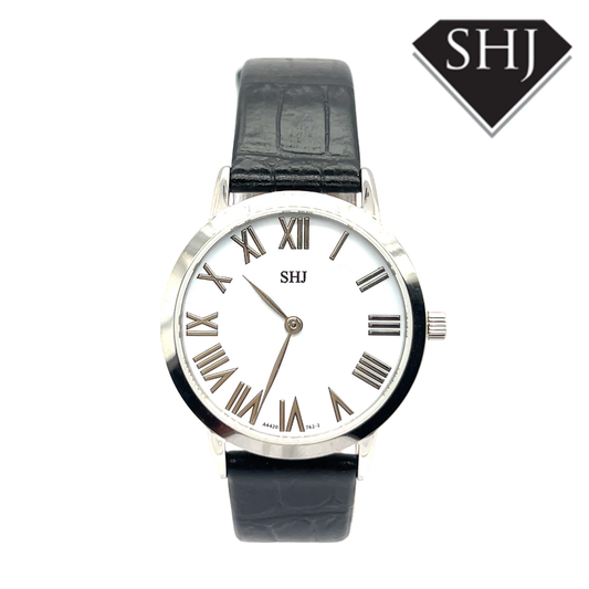 SHJ Silver Black Strap Watch