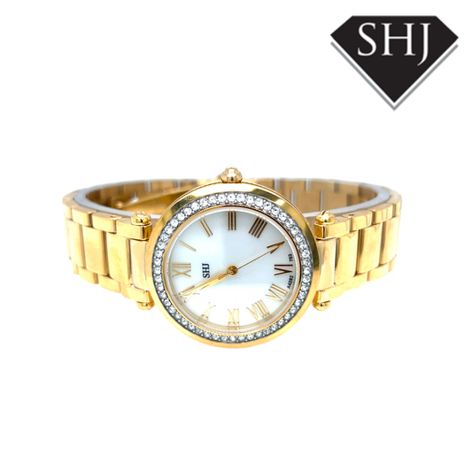 SHJ Gold Plated CZ Bracelet Watch