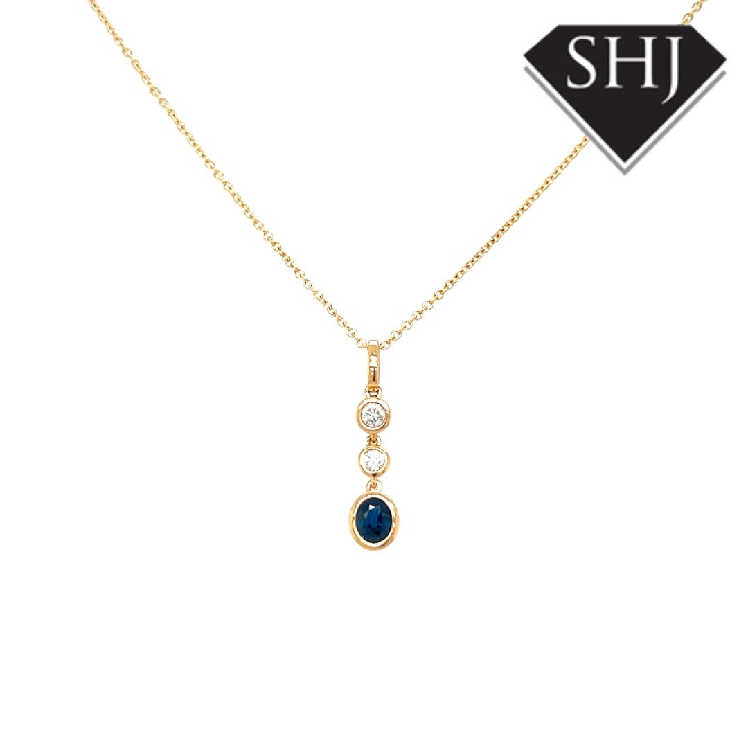 9ct Yelllow 0.14ct Gold Diamond and Sapphire Pendant