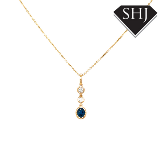 9ct Yelllow 0.14ct Gold Diamond and Sapphire Pendant