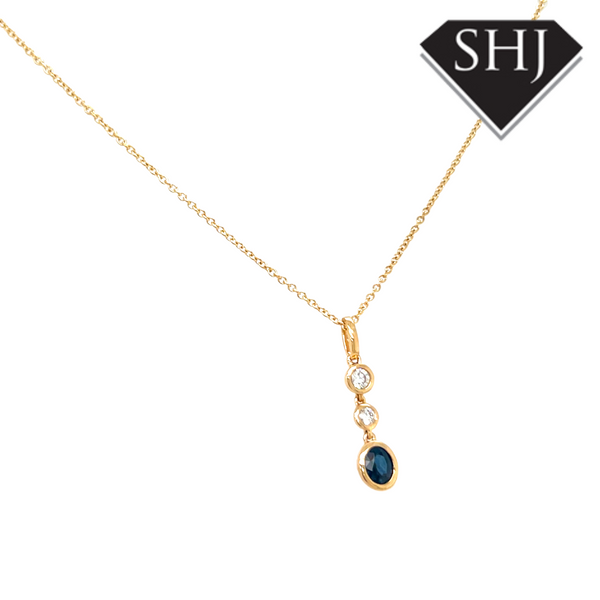 9ct Yelllow 0.14ct Gold Diamond and Sapphire Pendant