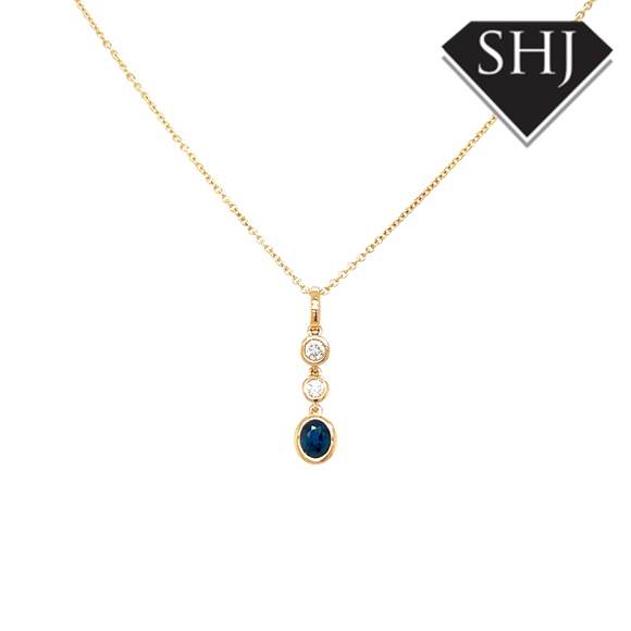9ct Yelllow 0.14ct Gold Diamond and Sapphire Pendant