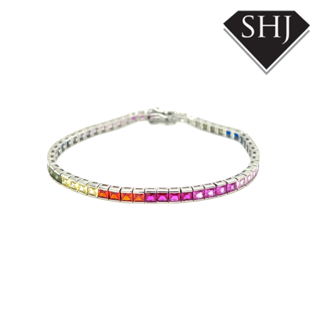 Silver Rainbow Rub Over CZ Bracelet