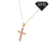 9ct Yellow Gold Pink CZ Cross