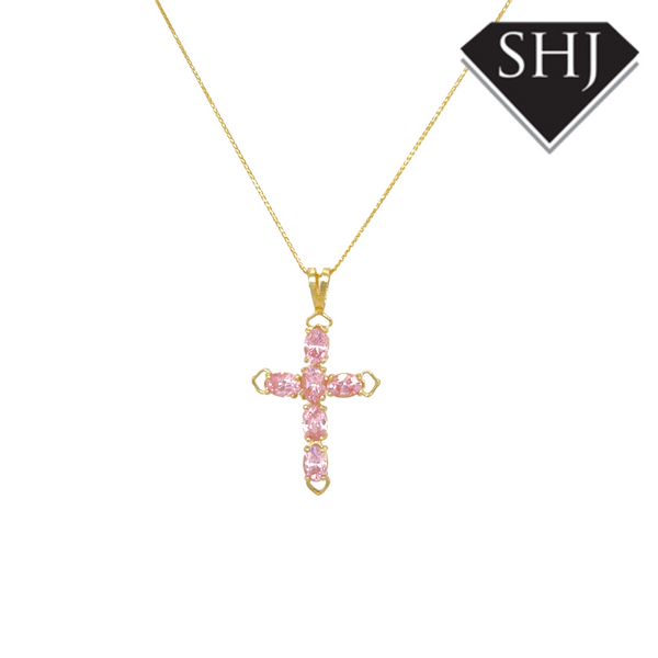 9ct Yellow Gold Pink CZ Cross