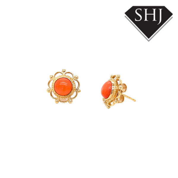 9ct Yellow Gold Coral Studs