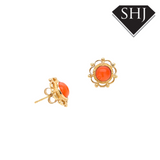 9ct Yellow Gold Coral Studs