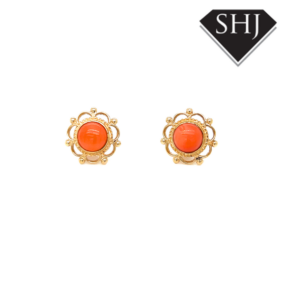 9ct Yellow Gold Coral Studs