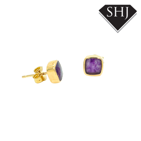 9ct Yellow Gold Amethyst Studs