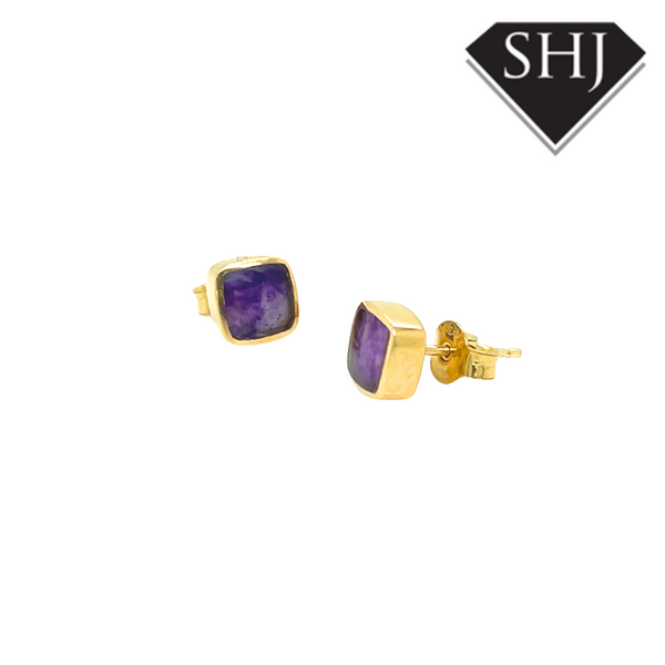 9ct Yellow Gold Amethyst Studs