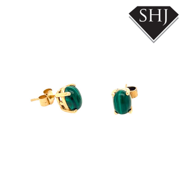 9ct Yellow Gold Malachite Earrings