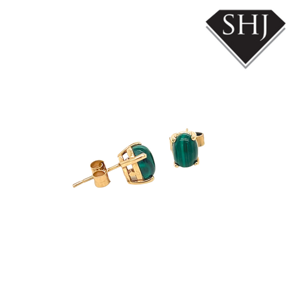 9ct Yellow Gold Malachite Earrings