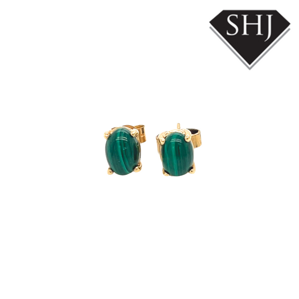 9ct Yellow Gold Malachite Earrings