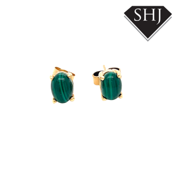 9ct Yellow Gold Malachite Earrings