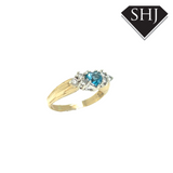 18ct Yellow Gold Blue Topas & Diamonmd Cluster Ring