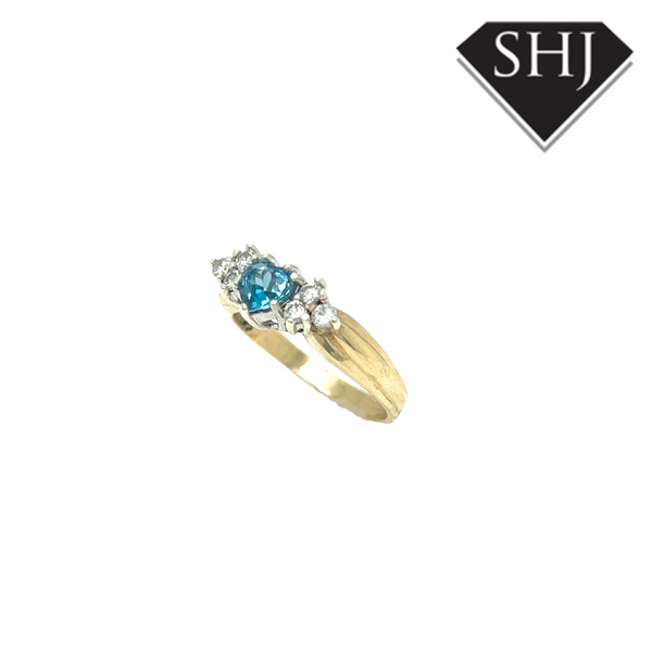 18ct Yellow Gold Blue Topas & Diamonmd Cluster Ring