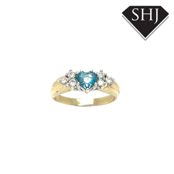 18ct Yellow Gold Blue Topas & Diamonmd Cluster Ring