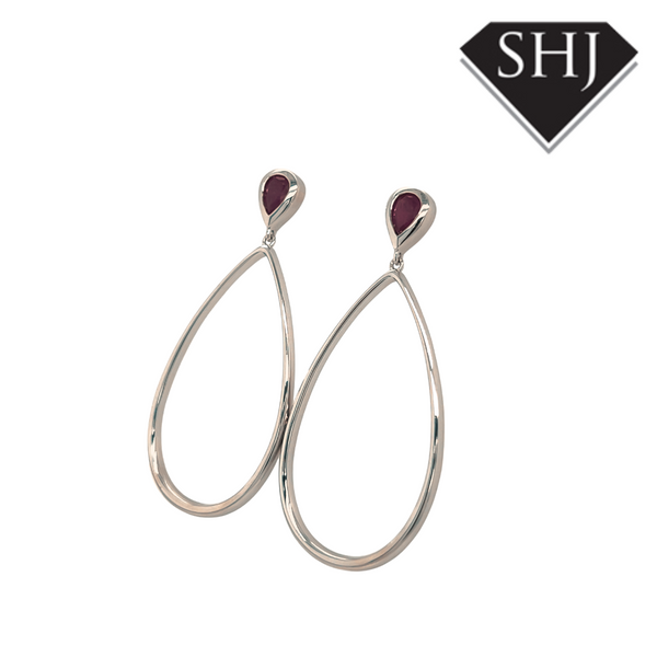 Silver Petal Ruby Drop Earrings Lucy Q