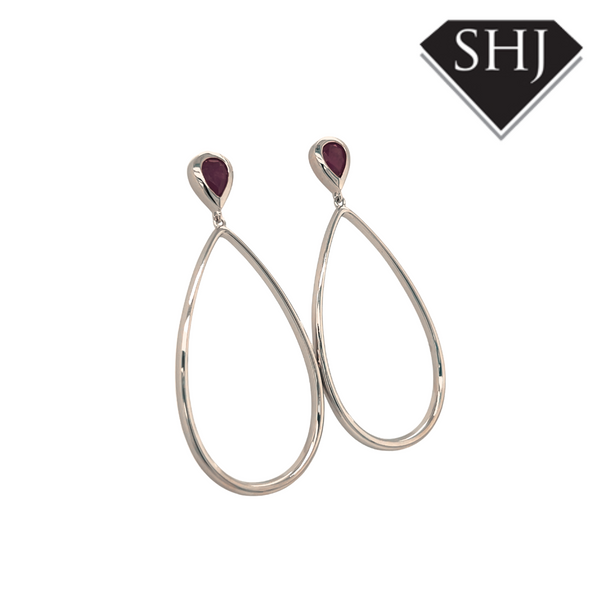 Silver Petal Ruby Drop Earrings Lucy Q