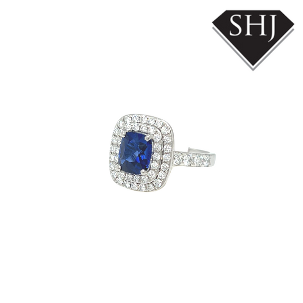 Platinum 1.17ct Sapphire 2.21ct Diamond Ring