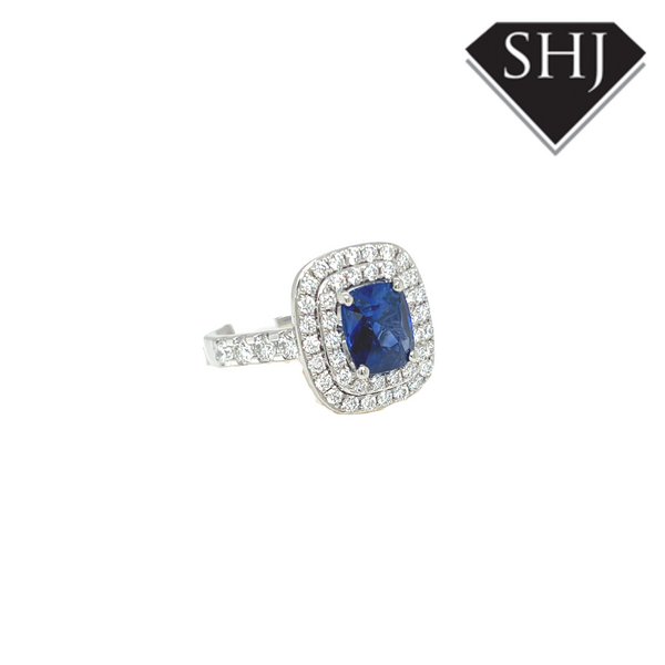 Platinum 1.17ct Sapphire 2.21ct Diamond Ring