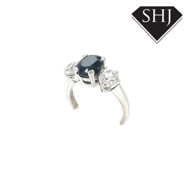 Platinum 3 Stone 2.94ct Sapphire 1.40ct Diamond Ring