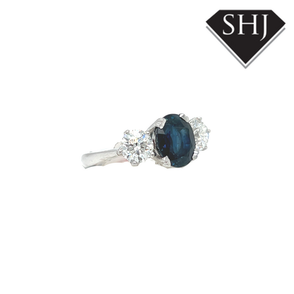 Platinum 3 Stone 2.94ct Sapphire 1.40ct Diamond Ring