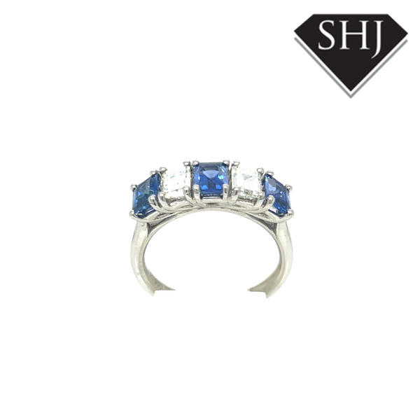 Platinum 5 Stone 1.60ct Sapphire 0.84ct Diamond Ring