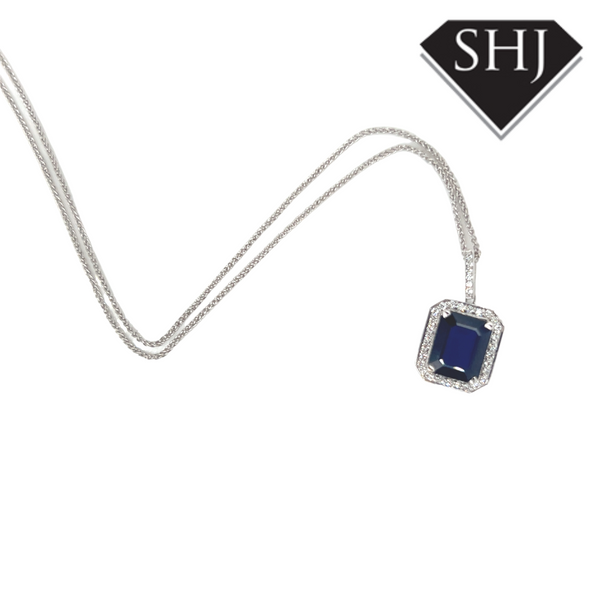 18CT White Gold Sapphire Diamond Pendant