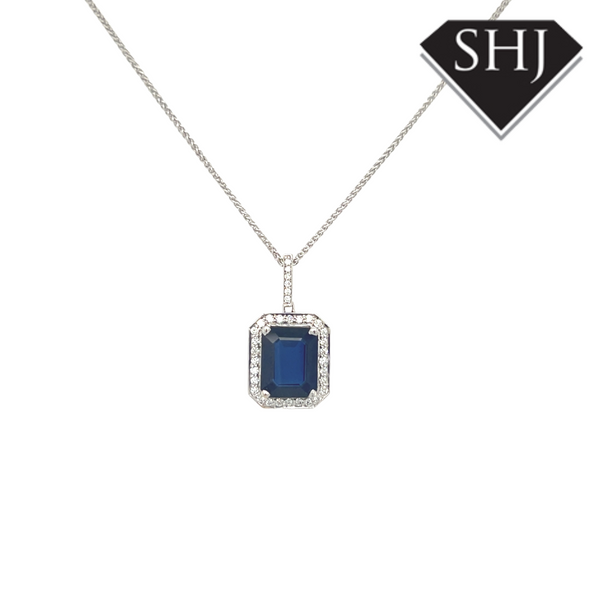 18CT White Gold Sapphire Diamond Pendant