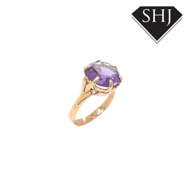 9ct Yellow Gold Single Stone Amethyst Ring