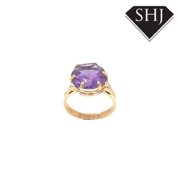 9ct Yellow Gold Single Stone Amethyst Ring