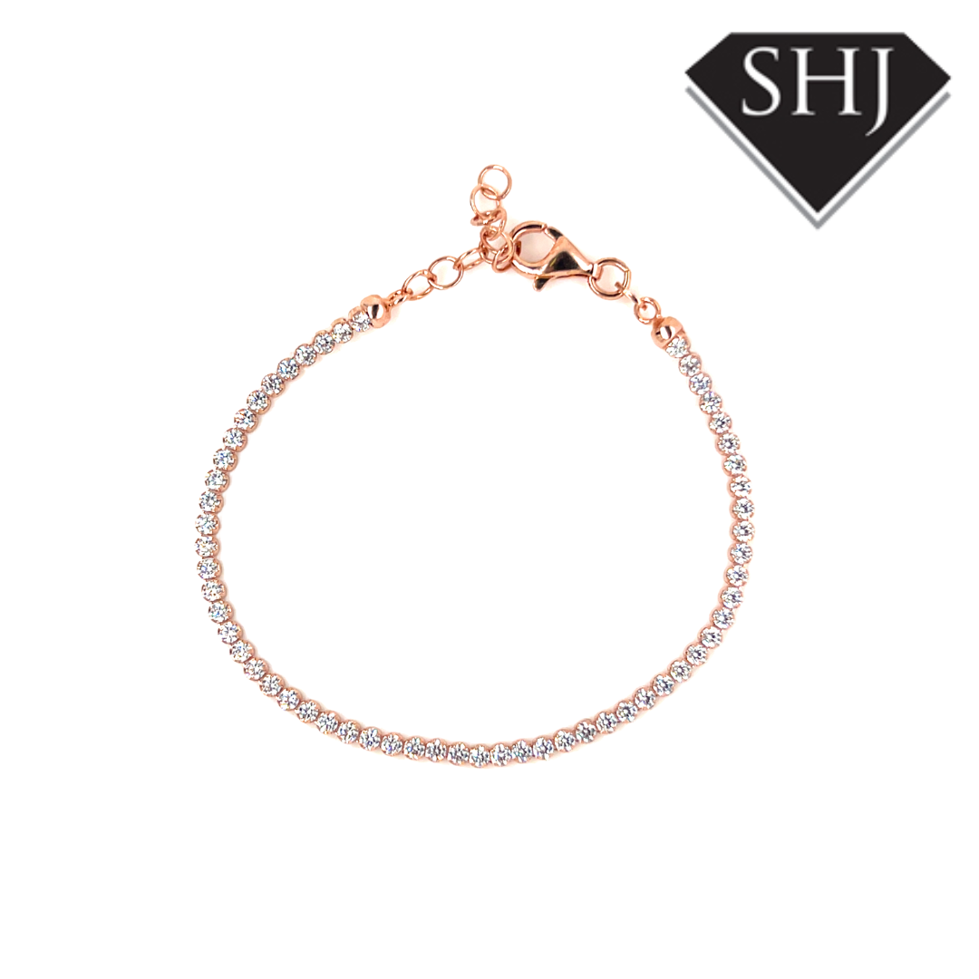 Silver Rose Gold Plated CZ Bracelet