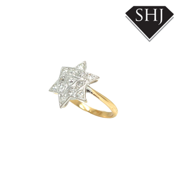 18ct Yellow & White Triangle Gold Diamond Cluster Ring