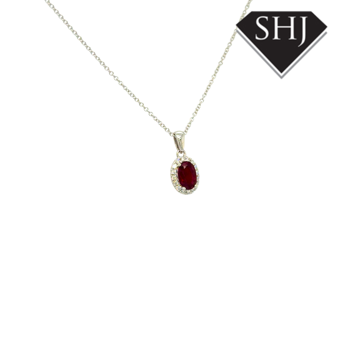 18ct White Gold 0.54ct Ruby and 0.09ct Diamond Pendant