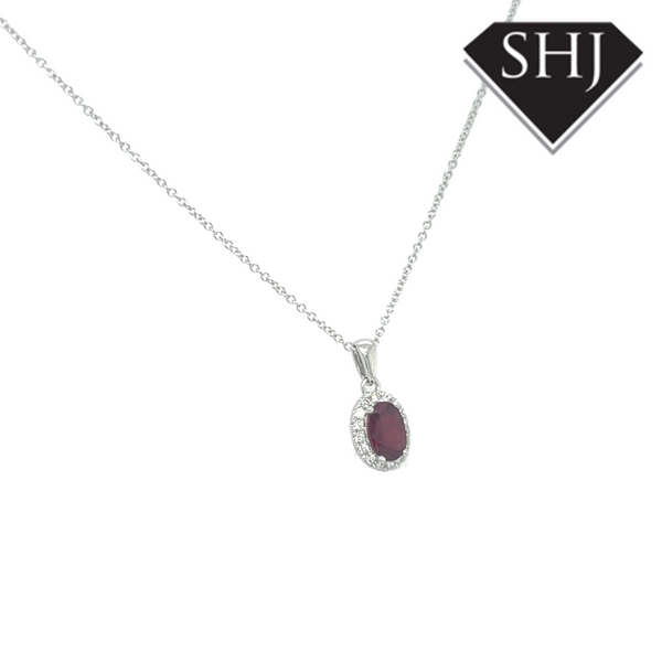 18ct White Gold 0.54ct Ruby and 0.09ct Diamond Pendant