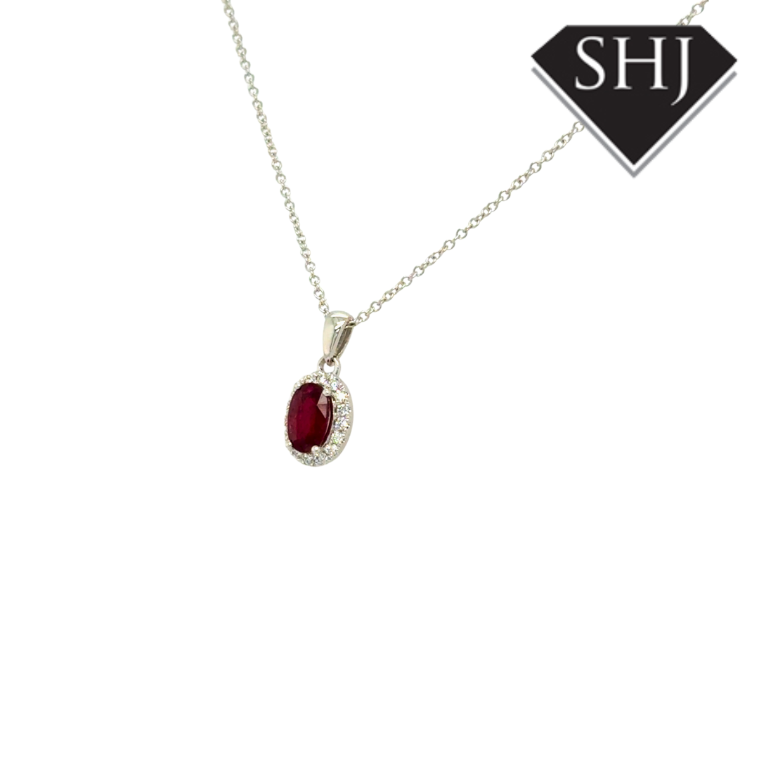 18ct White Gold 0.54ct Ruby and 0.09ct Diamond Pendant