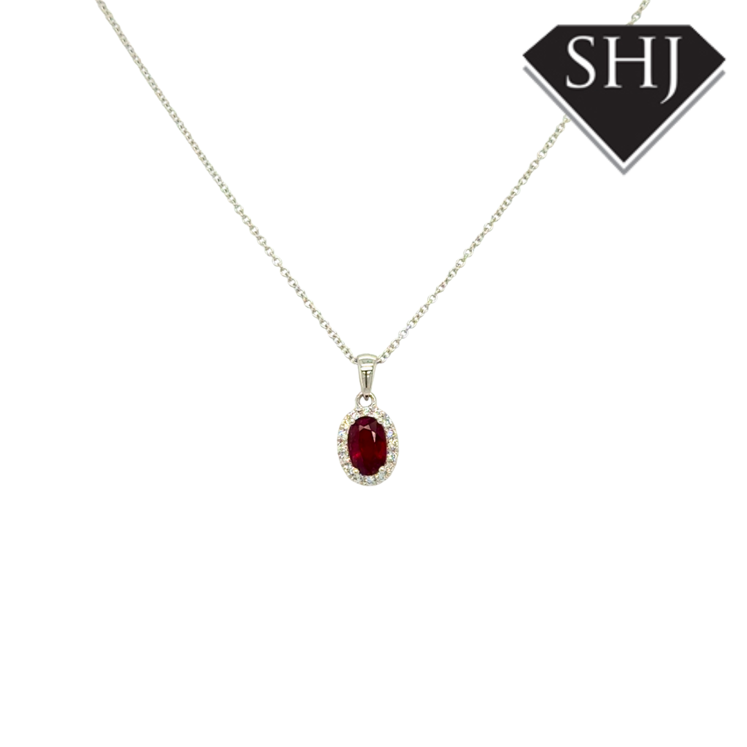 18ct White Gold 0.54ct Ruby and 0.09ct Diamond Pendant