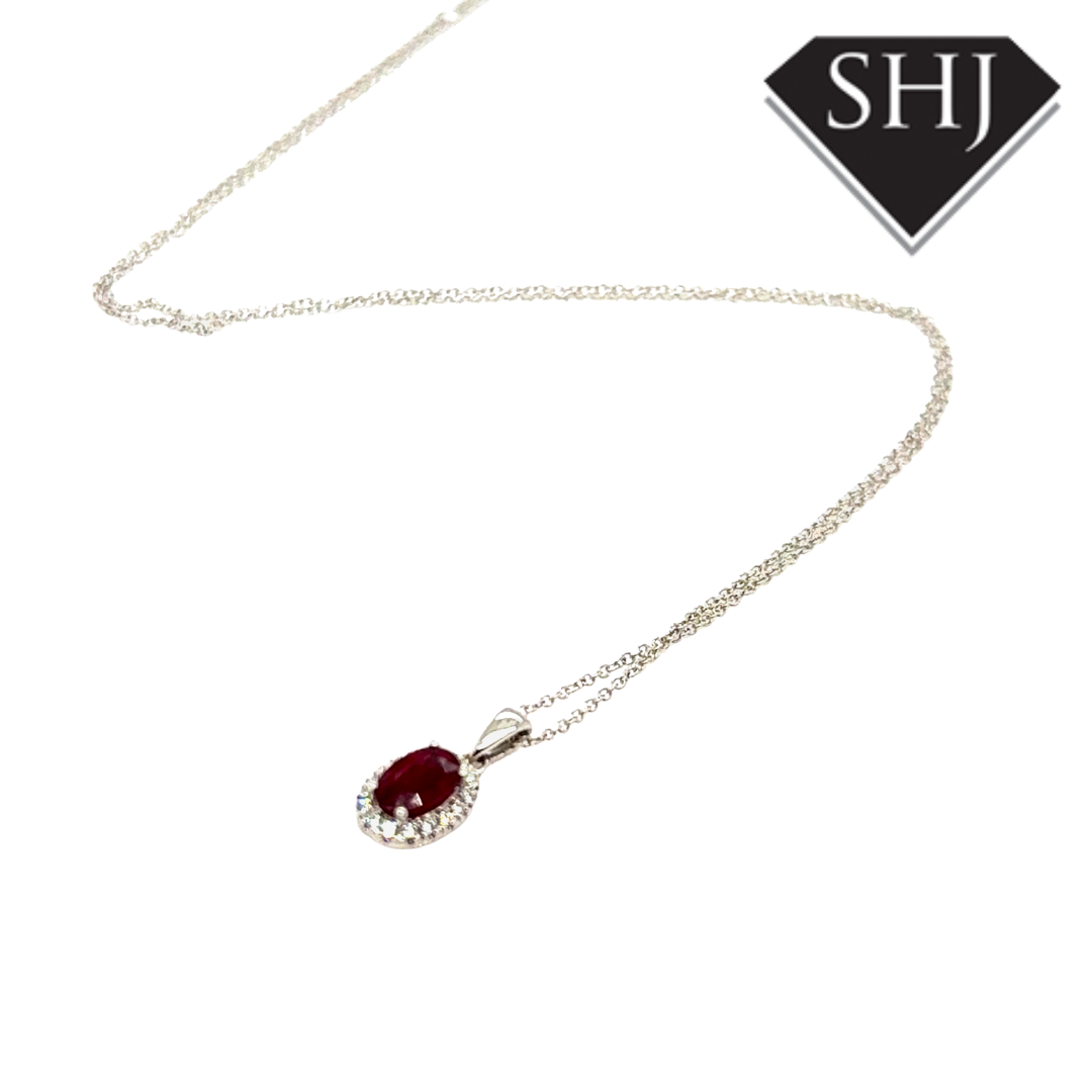 18ct White Gold 0.54ct Ruby and 0.09ct Diamond Pendant