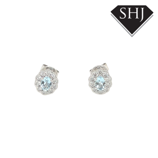 18ct White Gold 0.33ct Aqua 0.24ct Diamond Earrings