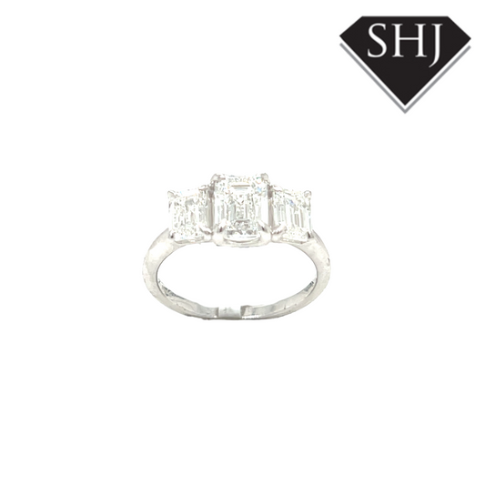 18ct White Gold 3 Stone Emerald Cut Lab Grown Diamond Ring