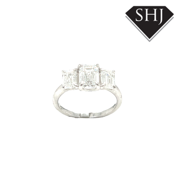 18ct White Gold 3 Stone Emerald Cut Lab Grown Diamond Ring