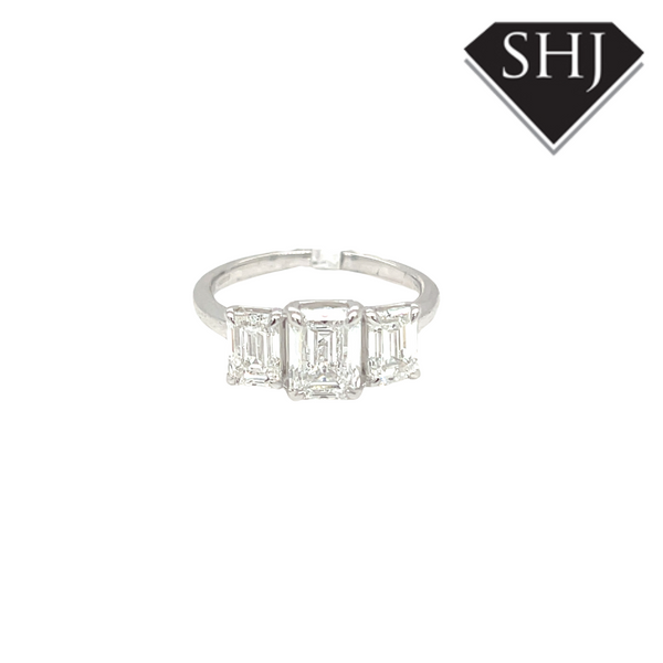 18ct White Gold 3 Stone Emerald Cut Lab Grown Diamond Ring