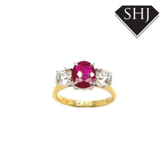 18ct Yellow & White Gold 1.44ct Ruby & 1.40ct Diamond Ring
