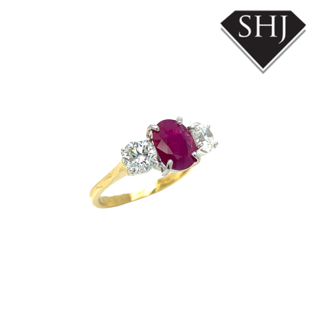 18ct Yellow & White Gold 1.44ct Ruby & 1.40ct Diamond Ring