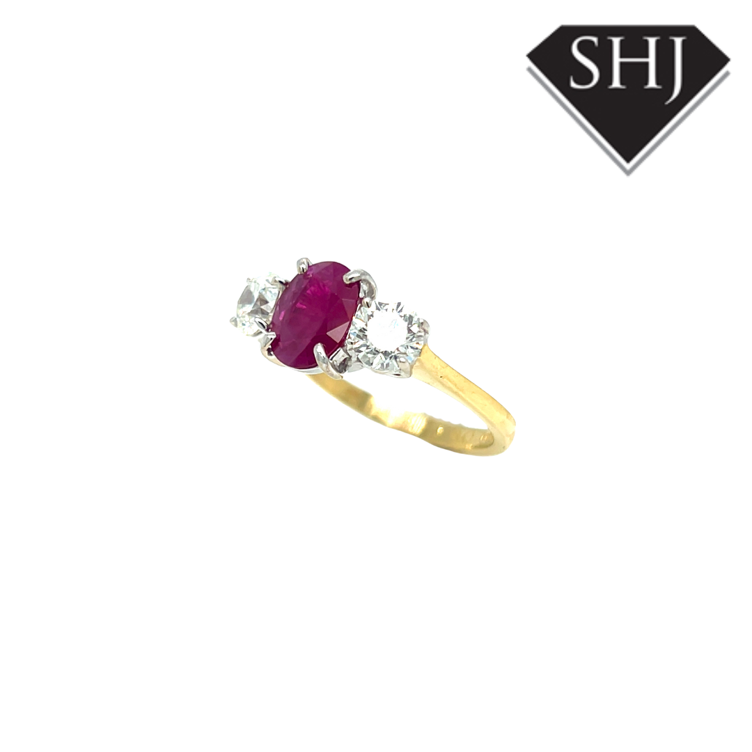 18ct Yellow & White Gold 1.44ct Ruby & 1.40ct Diamond Ring