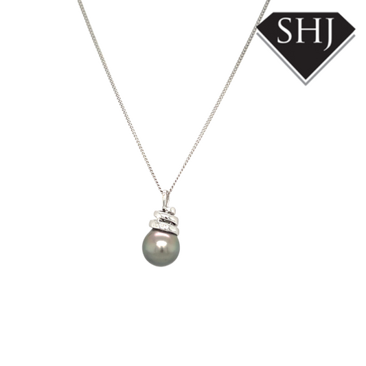 18ct WG Pearl & Diamond Pendant