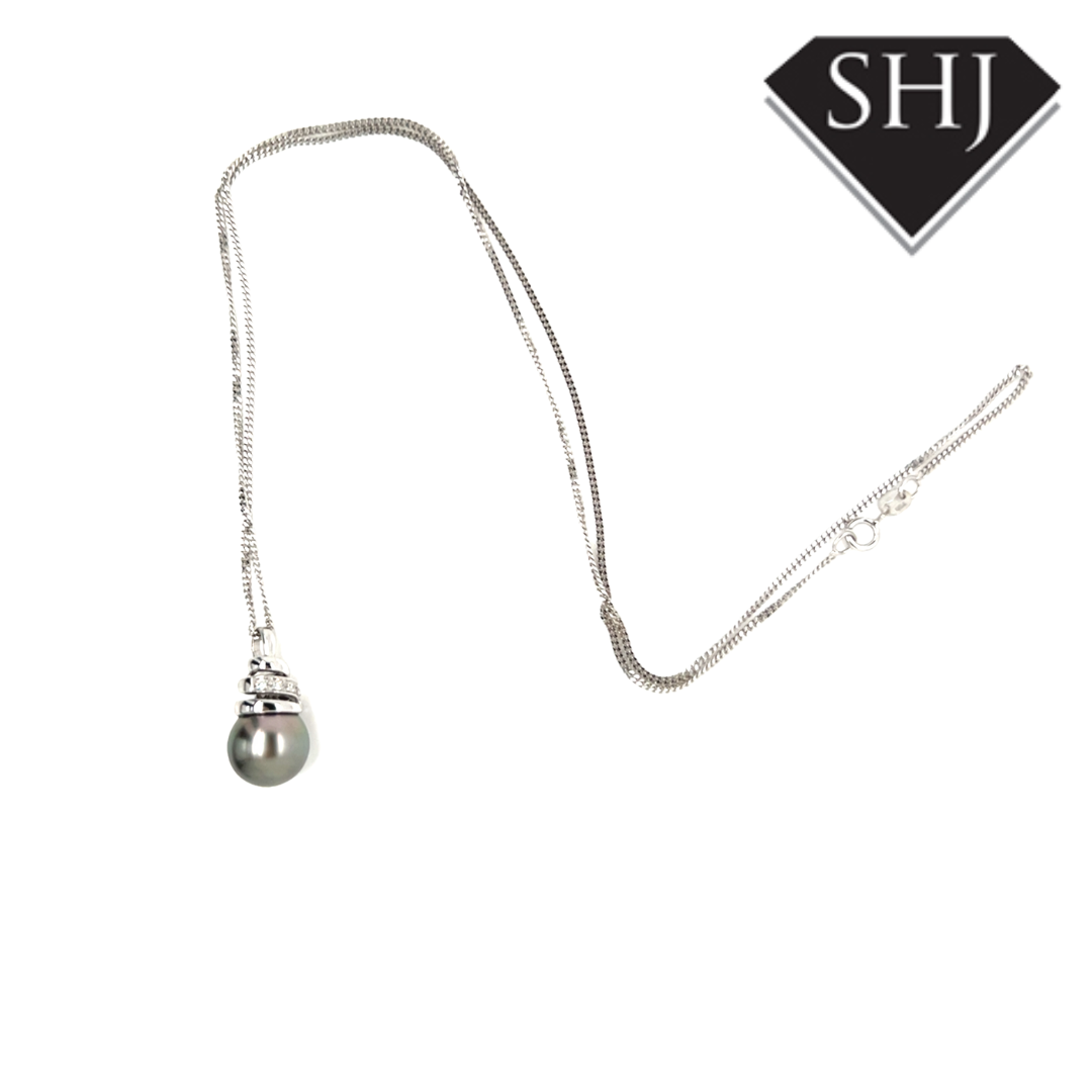 18ct WG Pearl & Diamond Pendant
